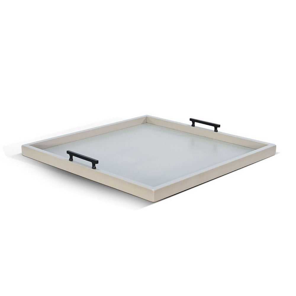 Yela Decorative Tray |27x27 Square w Black Handles | Light Gray