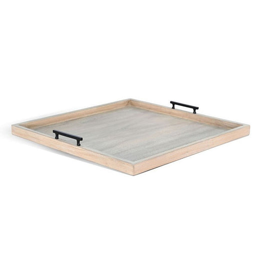 Yela Decorative Tray | 27x27 Square w Black Handles | Wheat Gray