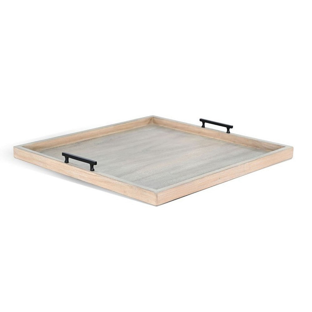 Yela Decorative Tray | 27x27 Square w Black Handles | Wheat Gray