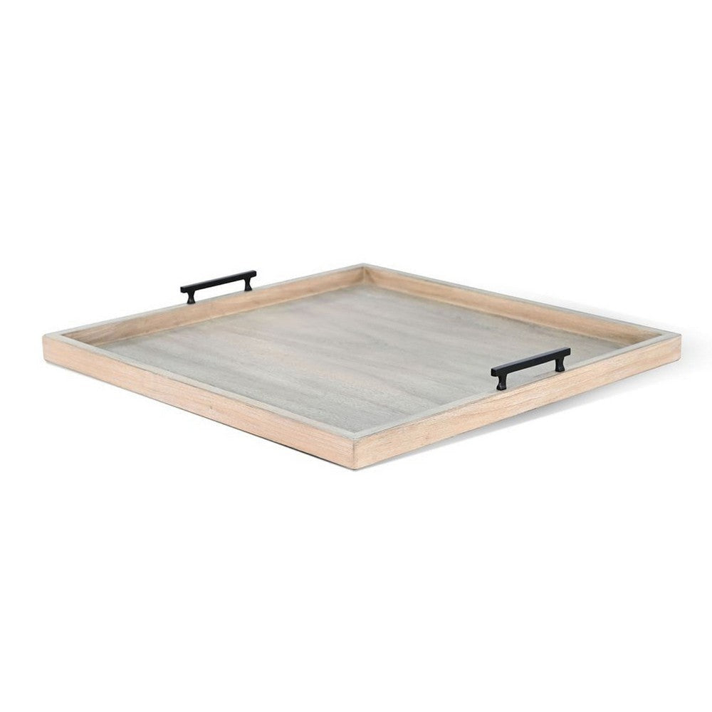 Yela Decorative Tray | 27x27 Square w Black Handles | Wheat Gray