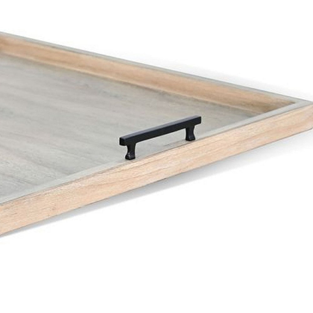 Yela Decorative Tray | 27x27 Square w Black Handles | Wheat Gray