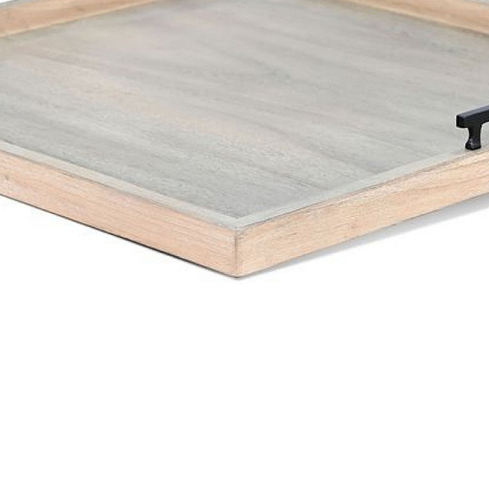 Yela Decorative Tray | 27x27 Square w Black Handles | Wheat Gray