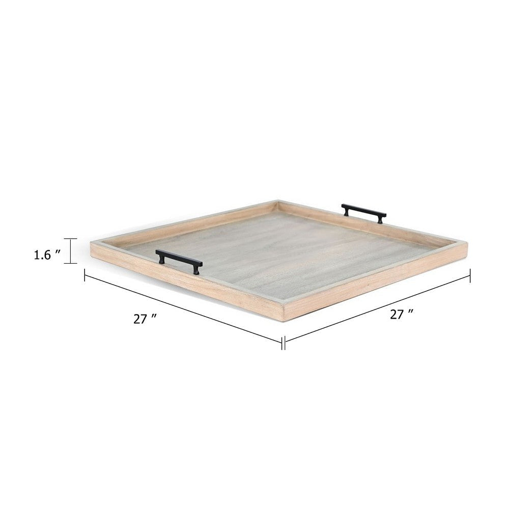 Yela Decorative Tray | 27x27 Square w Black Handles | Wheat Gray