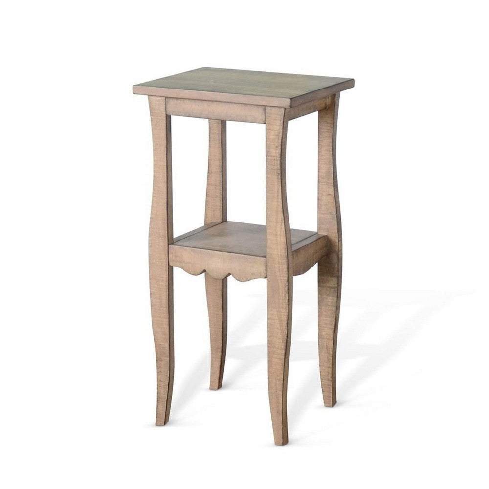 Zela Small Side End Table | Lower Shelf & Curved Legs | Natural Brown | 11x14 Top
