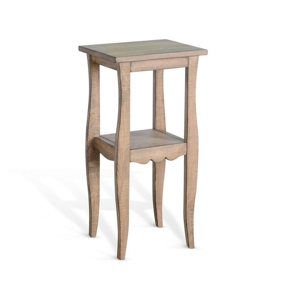 Zela Small Side End Table | Lower Shelf & Curved Legs | Natural Brown | 11x14 Top