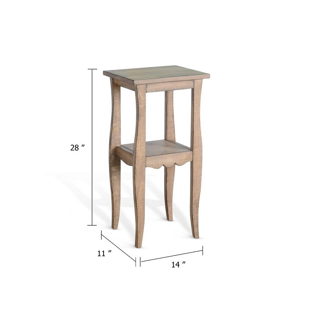 Zela Small Side End Table | Lower Shelf & Curved Legs | Natural Brown | 11x14 Top