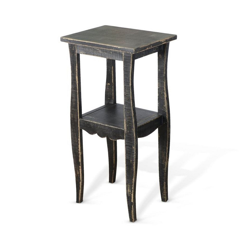 Zela Small Side End Table w Lower Shelf & Curved Legs | Black | 11x14 Top