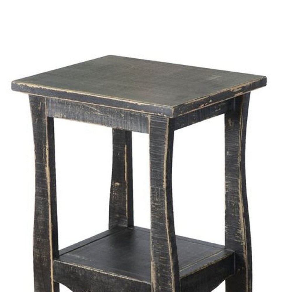 Zela Small Side End Table w Lower Shelf & Curved Legs | Black | 11x14 Top