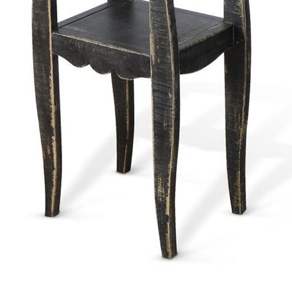 Zela Small Side End Table w Lower Shelf & Curved Legs | Black | 11x14 Top