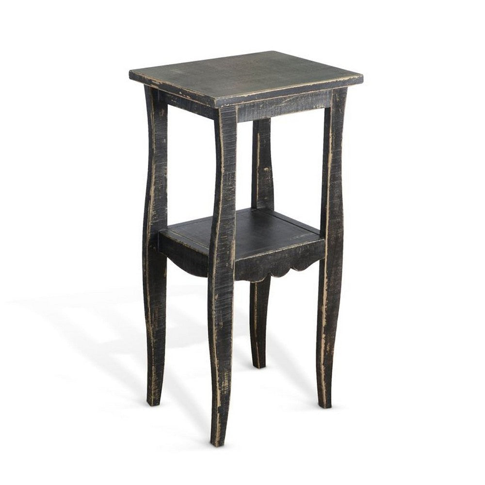 Zela Small Side End Table w Lower Shelf & Curved Legs | Black | 11x14 Top