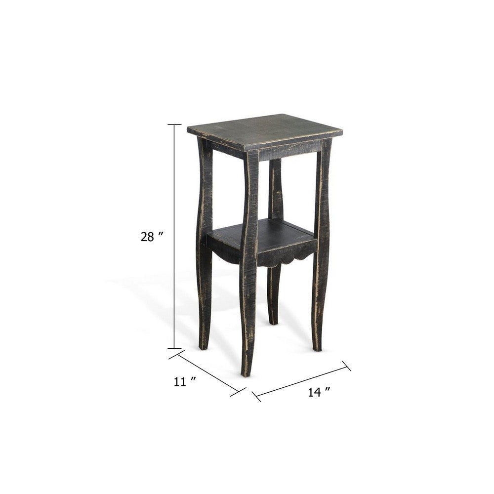 Zela Small Side End Table w Lower Shelf & Curved Legs | Black | 11x14 Top