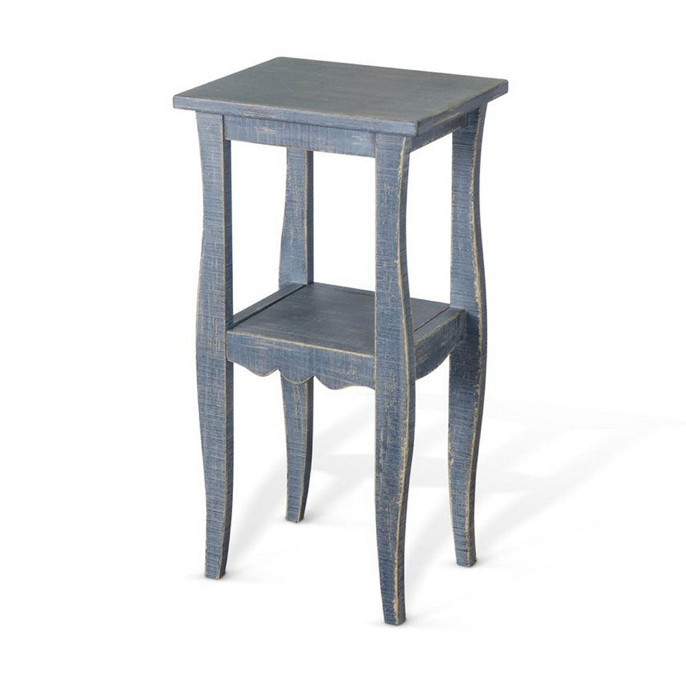 Zela Small Side End Table w Lower Shelf & Curved Legs | Ocean Blue | 11x14 Top