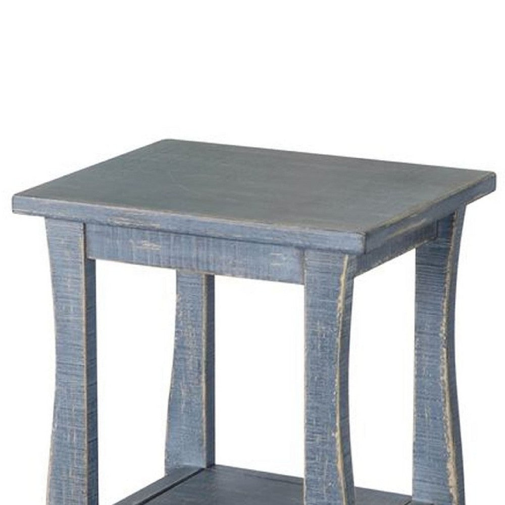 Zela Small Side End Table w Lower Shelf & Curved Legs | Ocean Blue | 11x14 Top