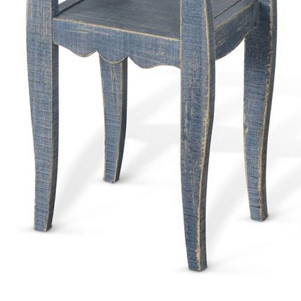 Zela Small Side End Table w Lower Shelf & Curved Legs | Ocean Blue | 11x14 Top