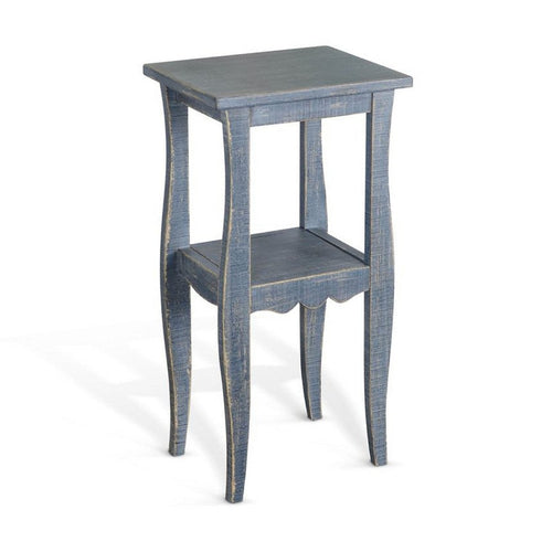 Zela Small Side End Table w Lower Shelf & Curved Legs | Ocean Blue | 11x14 Top