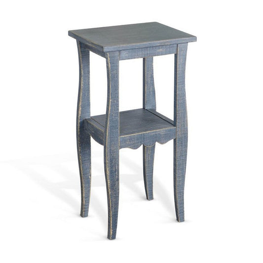 Zela Small Side End Table w Lower Shelf & Curved Legs | Ocean Blue | 11x14 Top