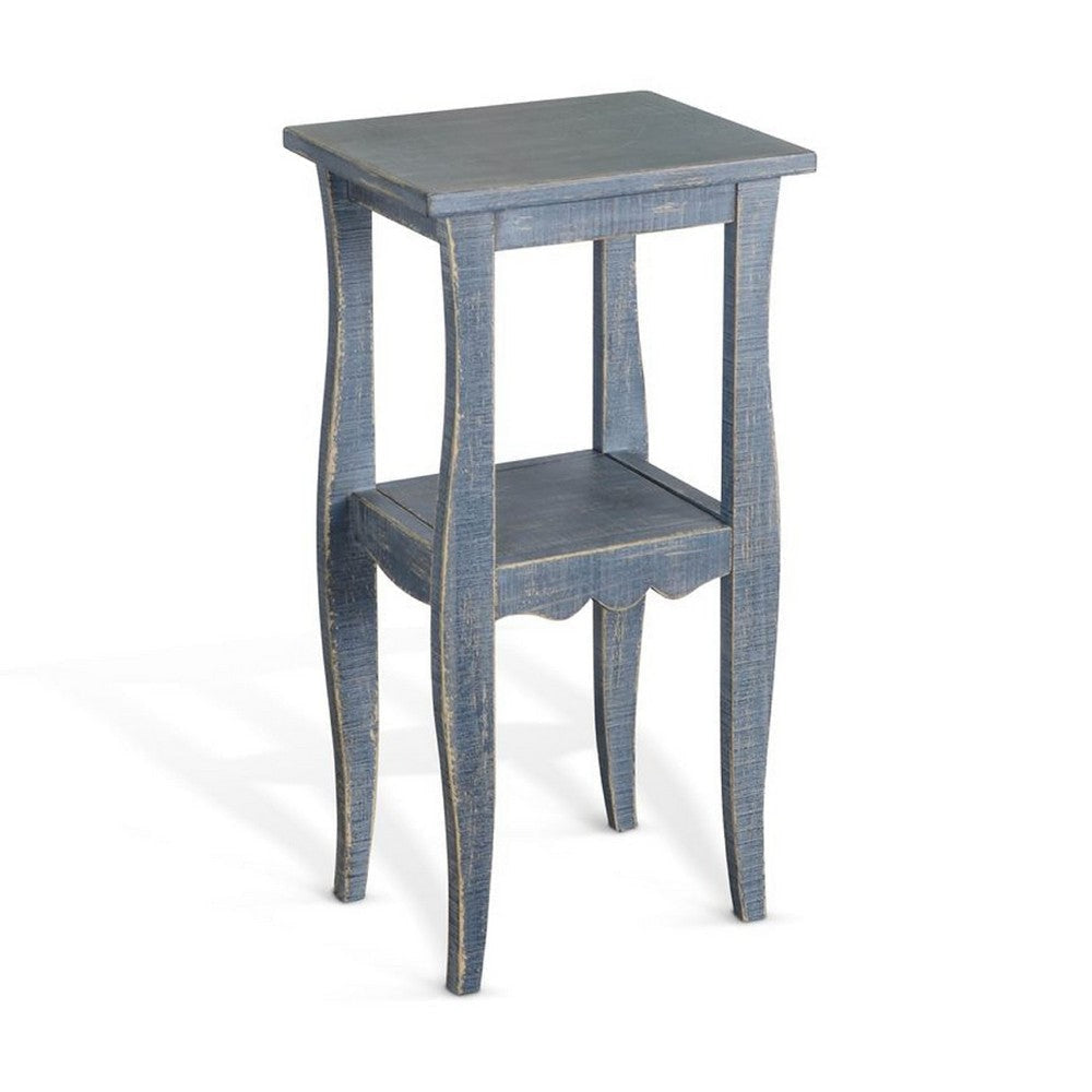 Zela Small Side End Table w Lower Shelf & Curved Legs | Ocean Blue | 11x14 Top