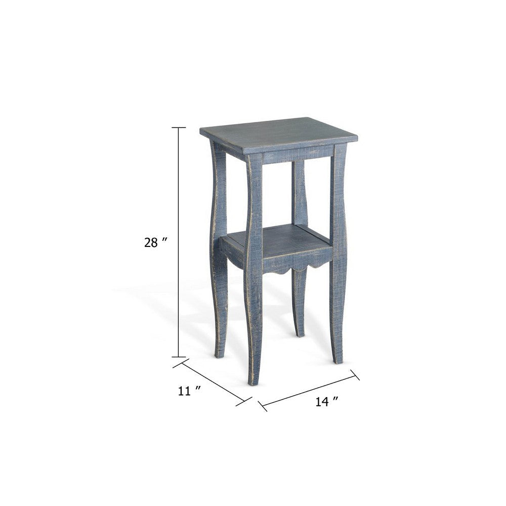 Zela Small Side End Table w Lower Shelf & Curved Legs | Ocean Blue | 11x14 Top
