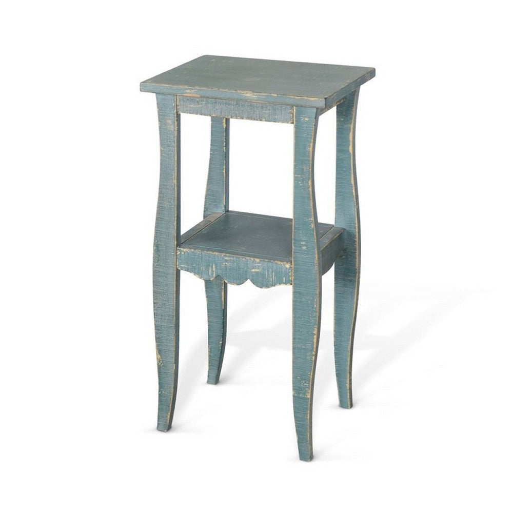 Zela Small Side End Table w Lower Shelf & Curved Legs | Sea Grass Green | 11x14 Top