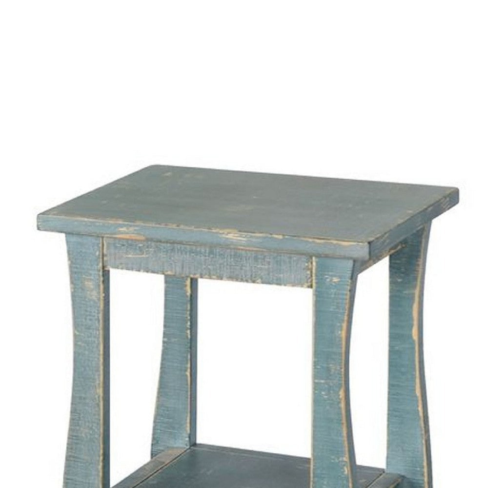 Zela Small Side End Table w Lower Shelf & Curved Legs | Sea Grass Green | 11x14 Top