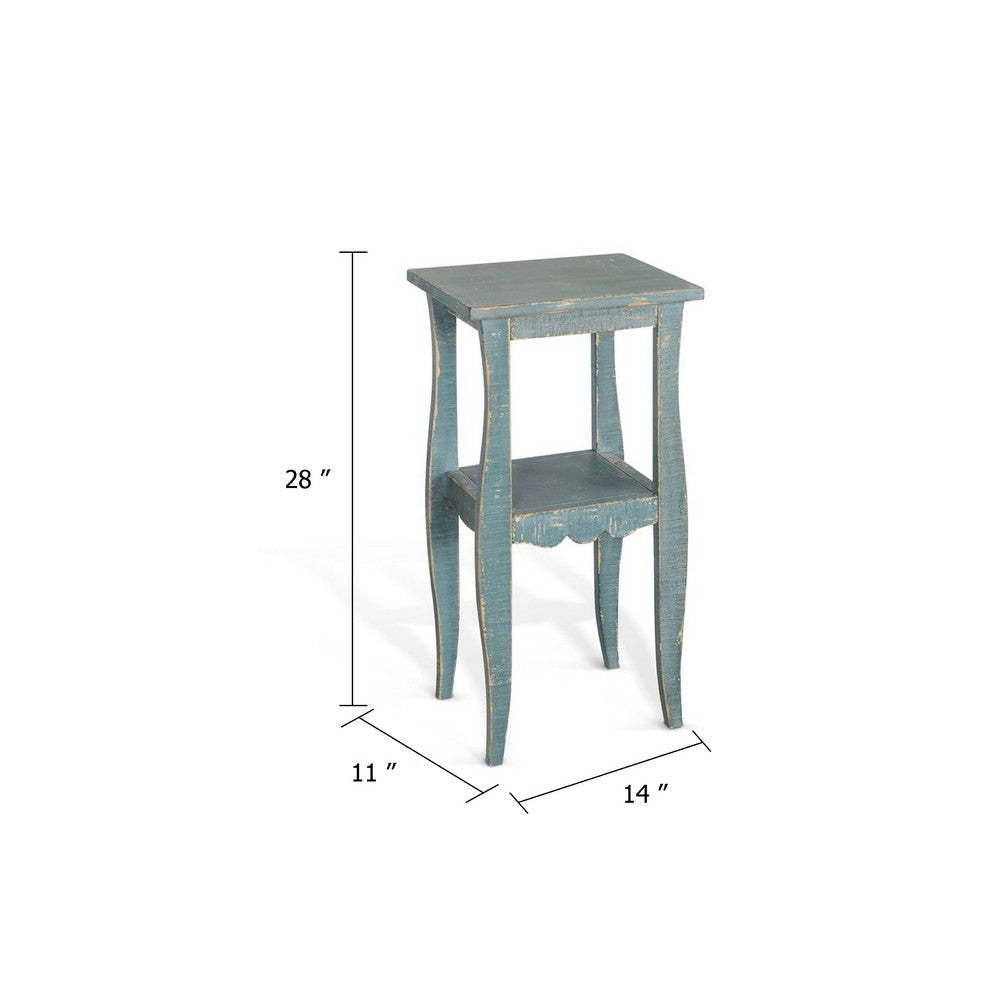 Zela Small Side End Table w Lower Shelf & Curved Legs | Sea Grass Green | 11x14 Top