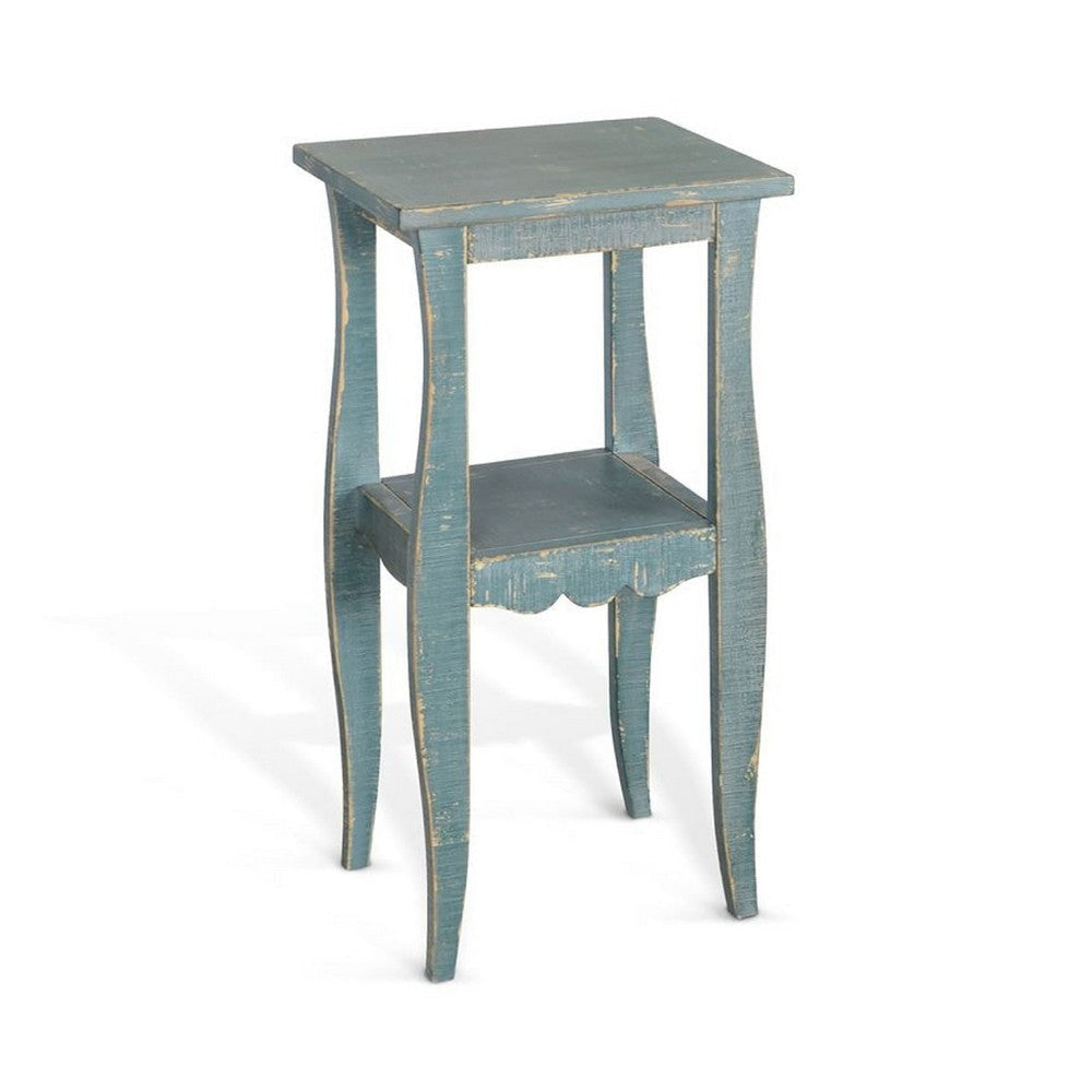 Zela Small Side End Table w Lower Shelf & Curved Legs | Sea Grass Green | 11x14 Top