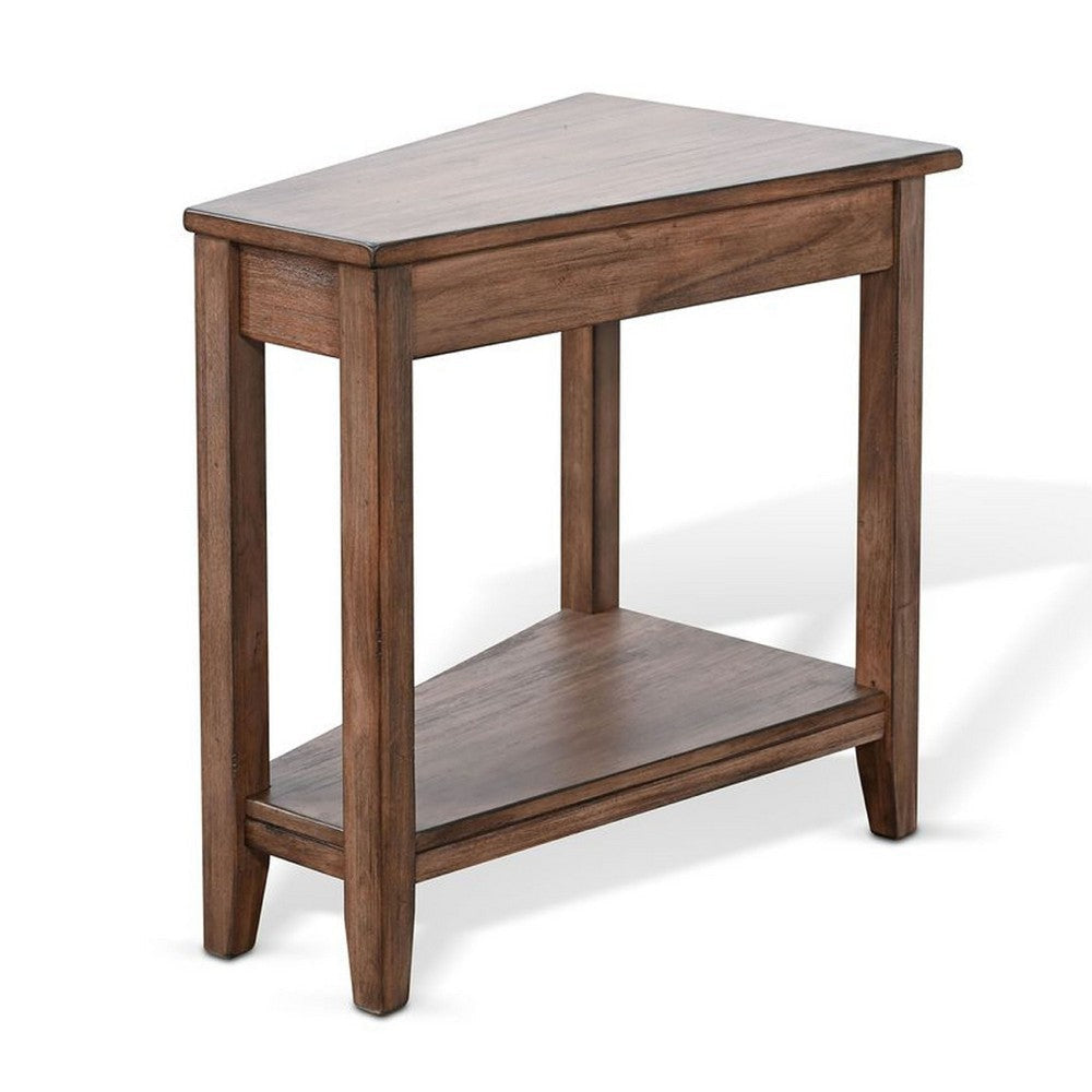 Yael Side End Table | 24’’ Wedge Top w Open Shelf | Natural Brown