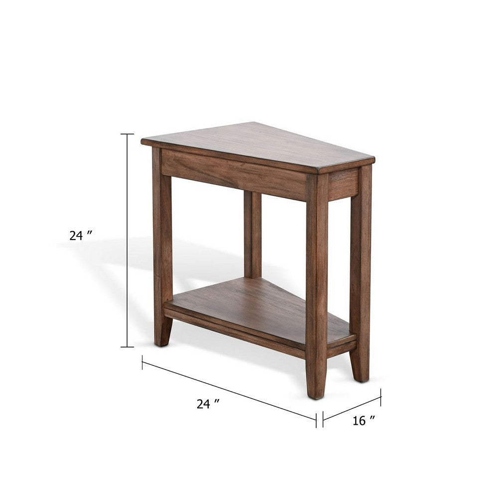 Yael Side End Table | 24’’ Wedge Top w Open Shelf | Natural Brown