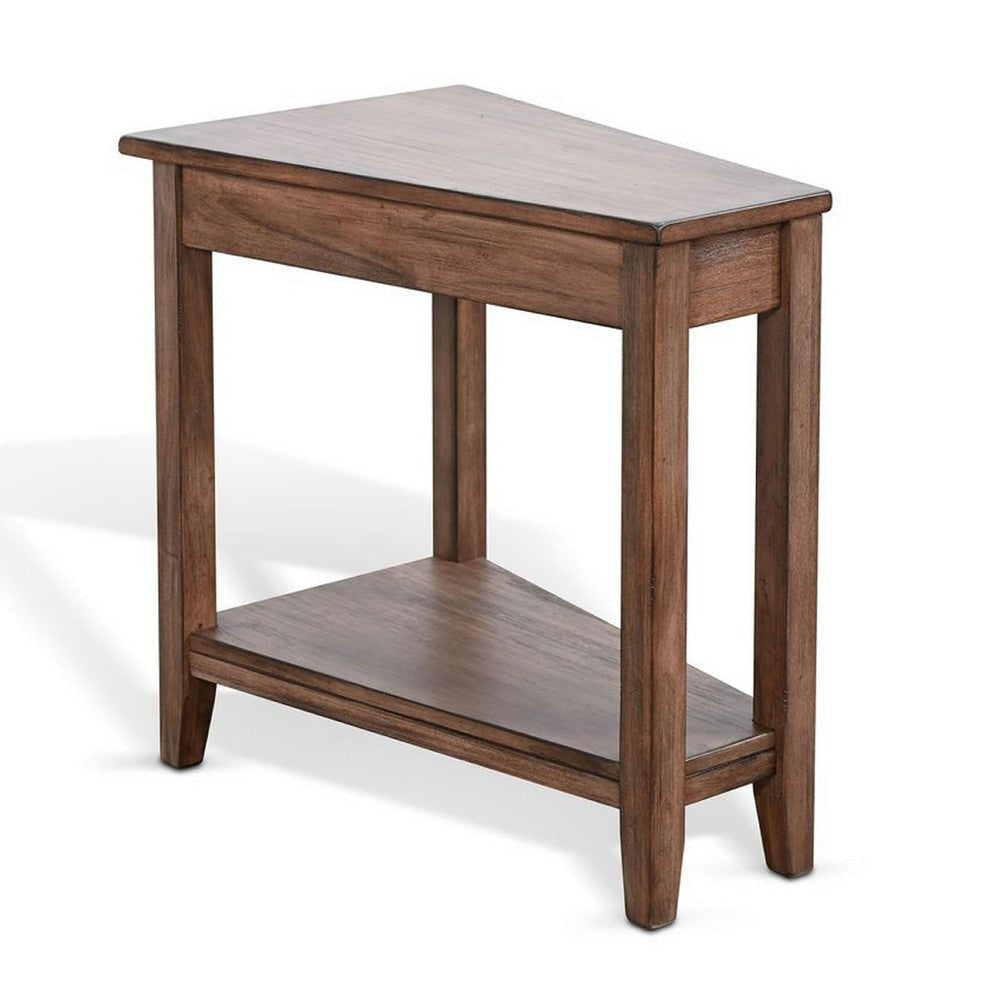 Yael Side End Table | 24" Wedge Top w Open Shelf | Natural Brown