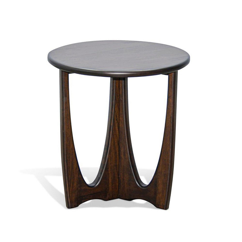 Natra Chairside Table | 22" Round Top w Cutout Base | Dark Brown