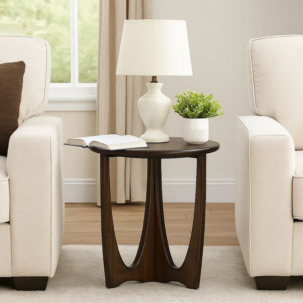 Natra Chairside Table | 22" Round Top w Cutout Base | Dark Brown