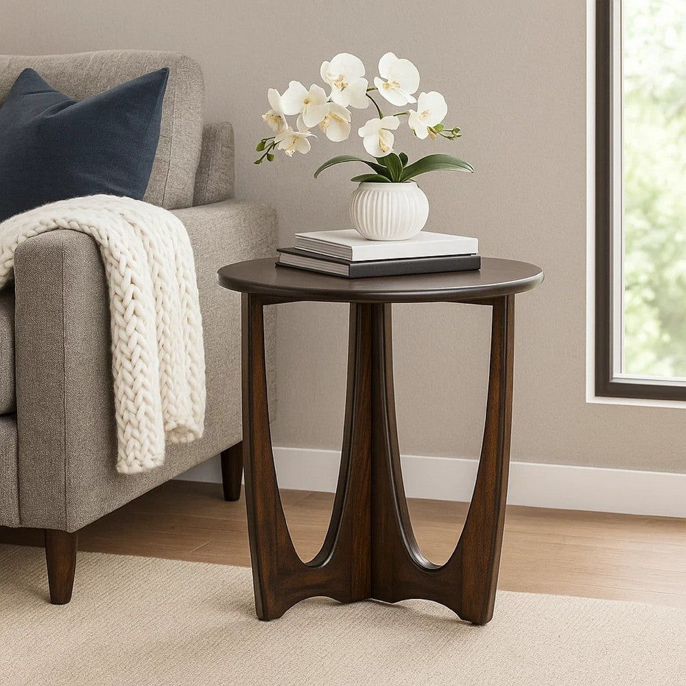 Natra Chairside Table | 22" Round Top w Cutout Base | Dark Brown