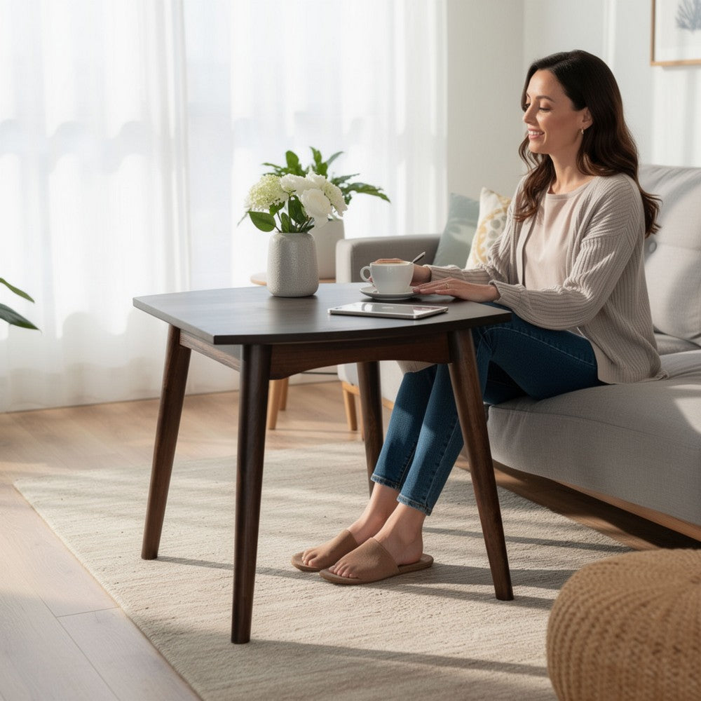 Neva Side End Table | 24" Square Top w Angled Legs | Dark Brown