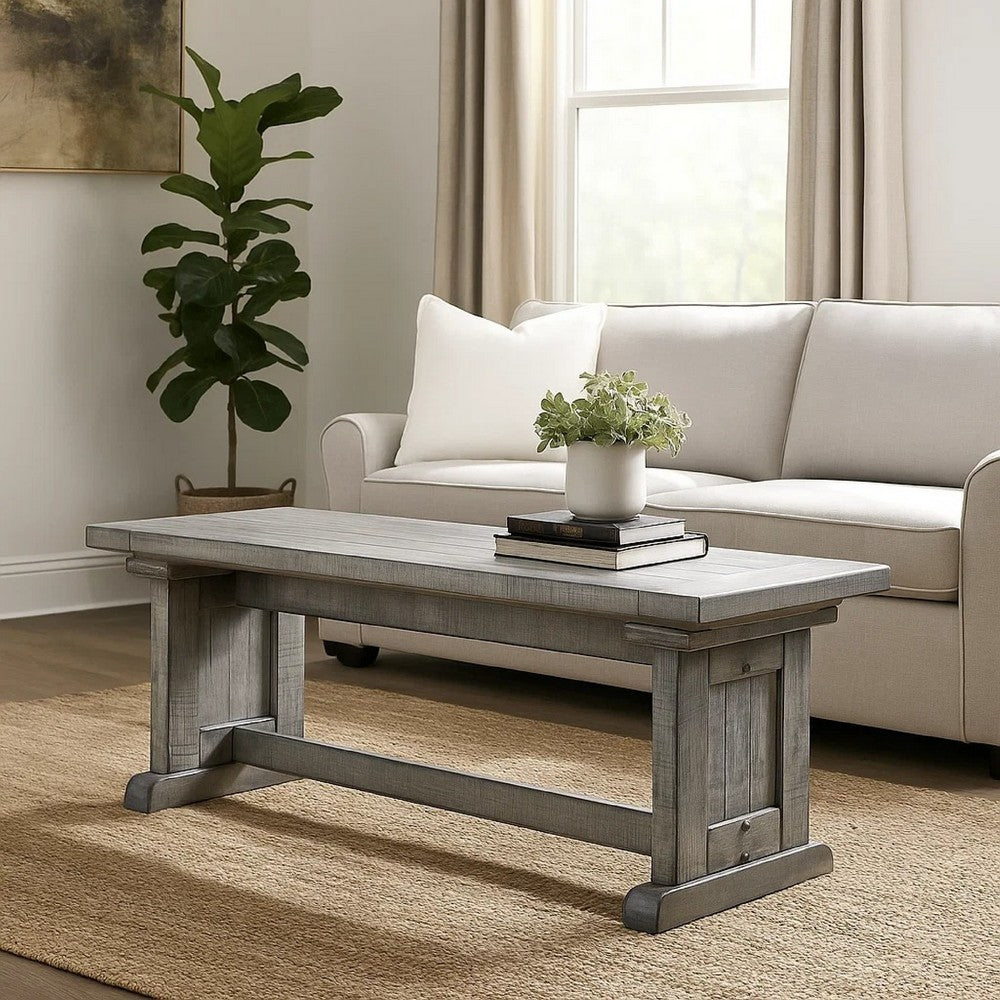 Bench | 48" Wide Plank Style Seat | Farmhouse Gray Pedestal Base