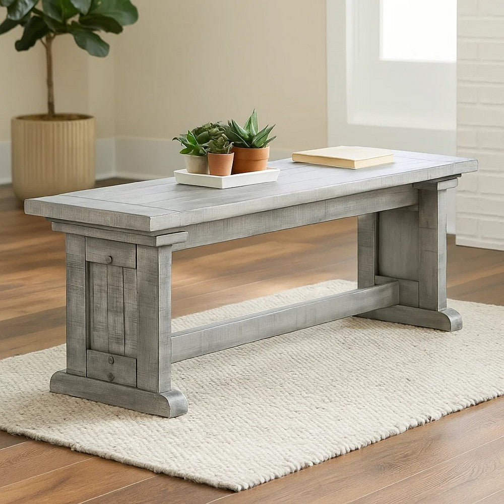 Bench | 48" Wide Plank Style Seat | Farmhouse Gray Pedestal Base