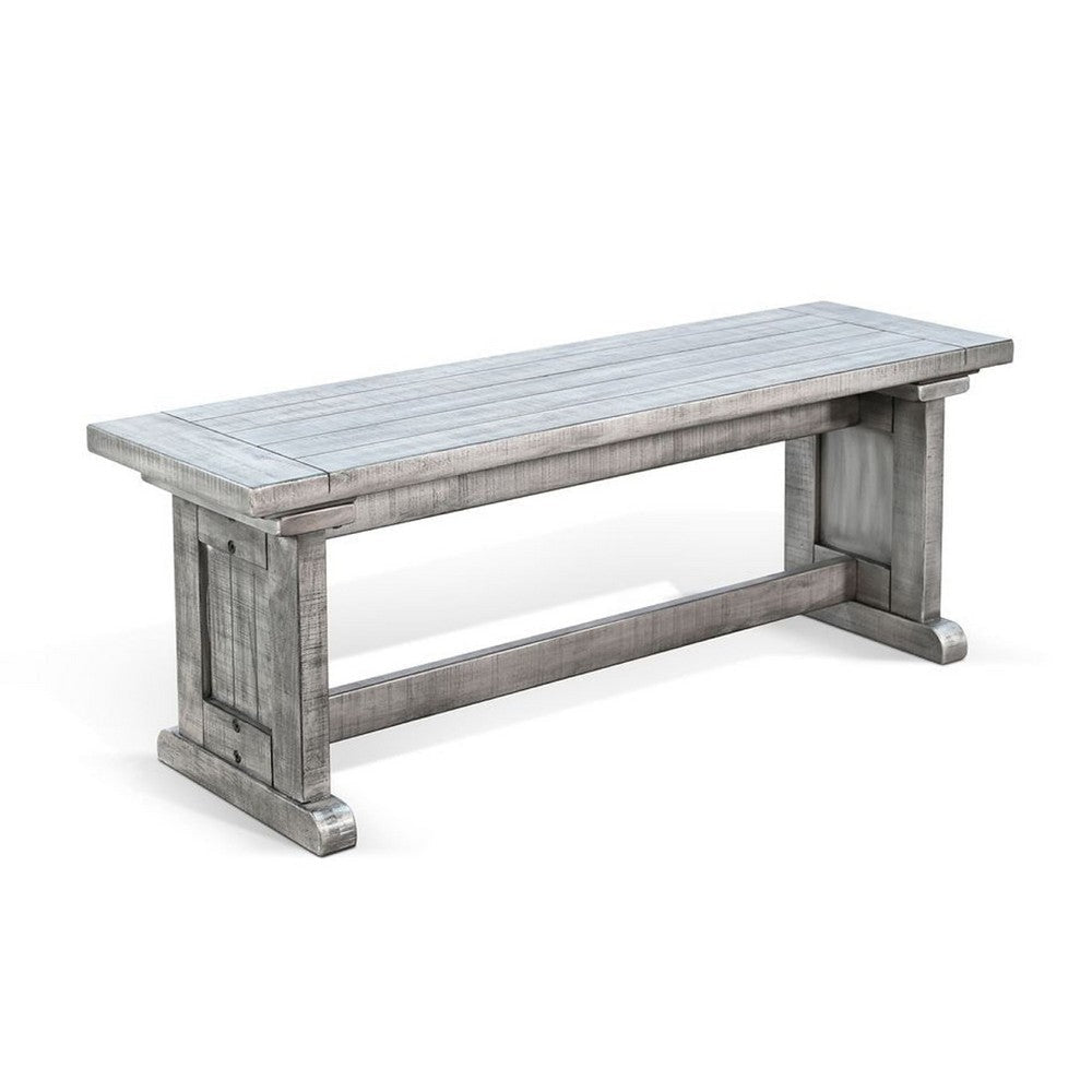 Bench | 48" Wide Plank Style Seat | Farmhouse Gray Pedestal Base