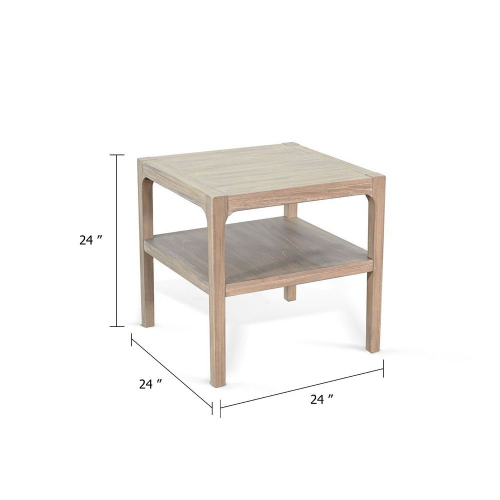 Side End Table w Lower Shelf | 24’’ Square Top | Natural Brown BM339799