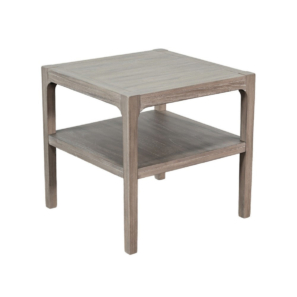 Side End Table w Lower Shelf | 24" Square Top | Natural Brown
