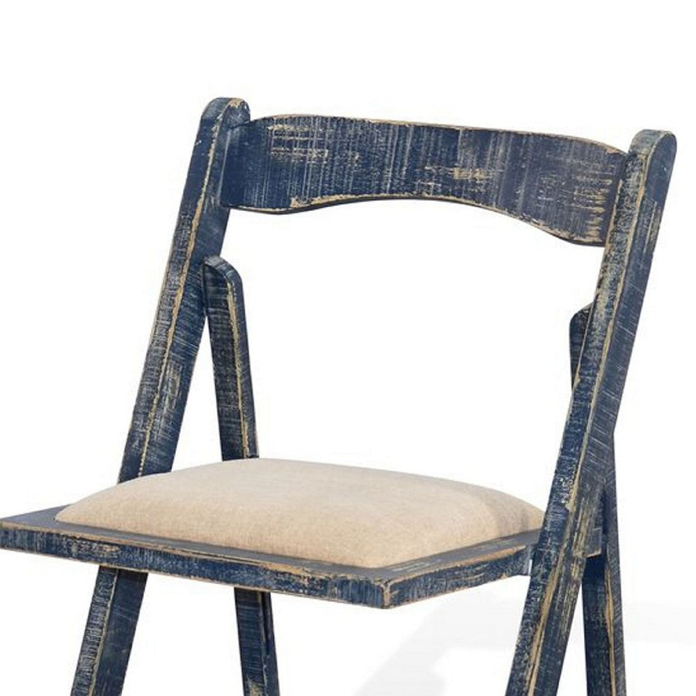 Shen Folding Dining Chair Set of 2 | Ocean Blue Frame | Beige Cushion BM339801