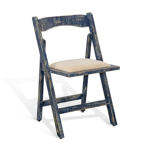 Shen Folding Dining Chair Set of 2 | Ocean Blue Frame | Beige Cushion