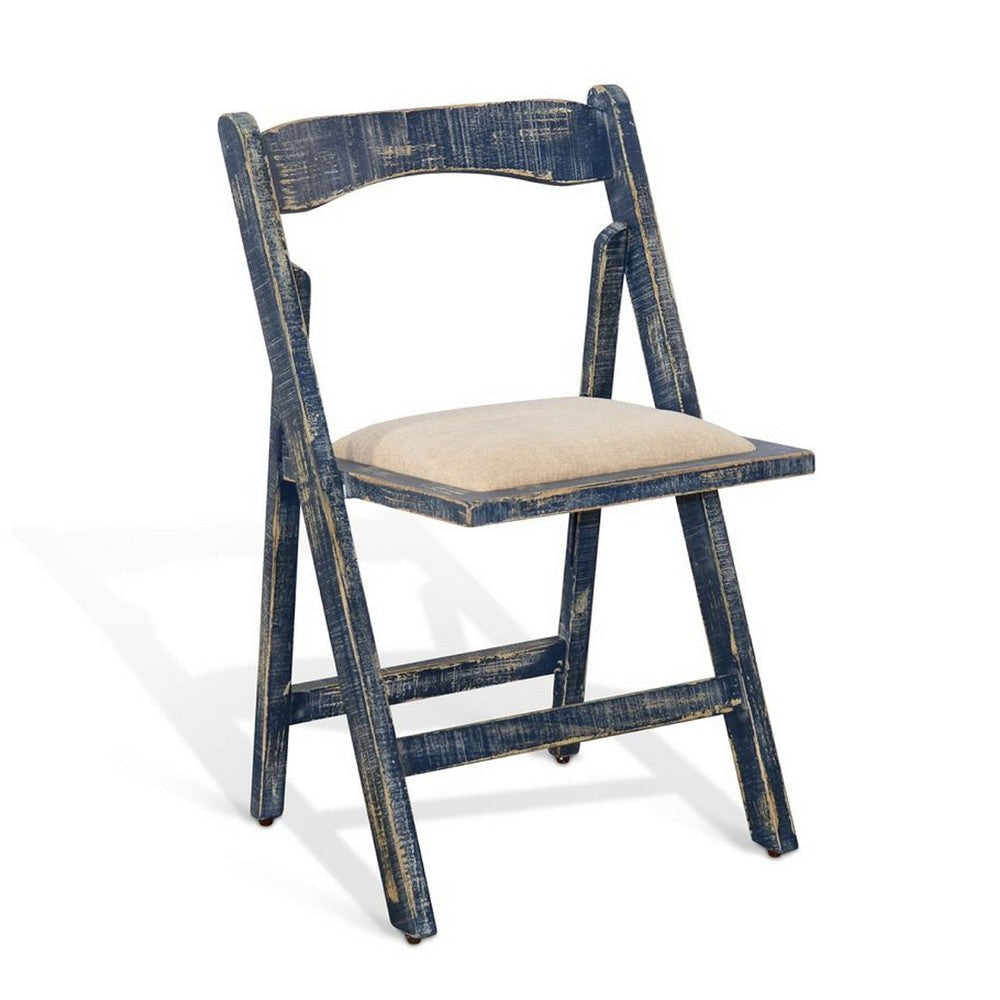 Shen Folding Dining Chair Set of 2 | Ocean Blue Frame | Beige Cushion