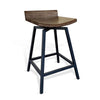 24" Counter Height Swivel Barstool, Mahogany Wood Seat, Black Metal Base