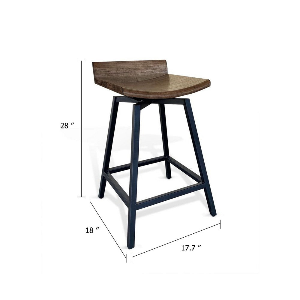 24’’ Counter Height Swivel Barstool Mahogany Wood Seat Black Metal Base BM339802