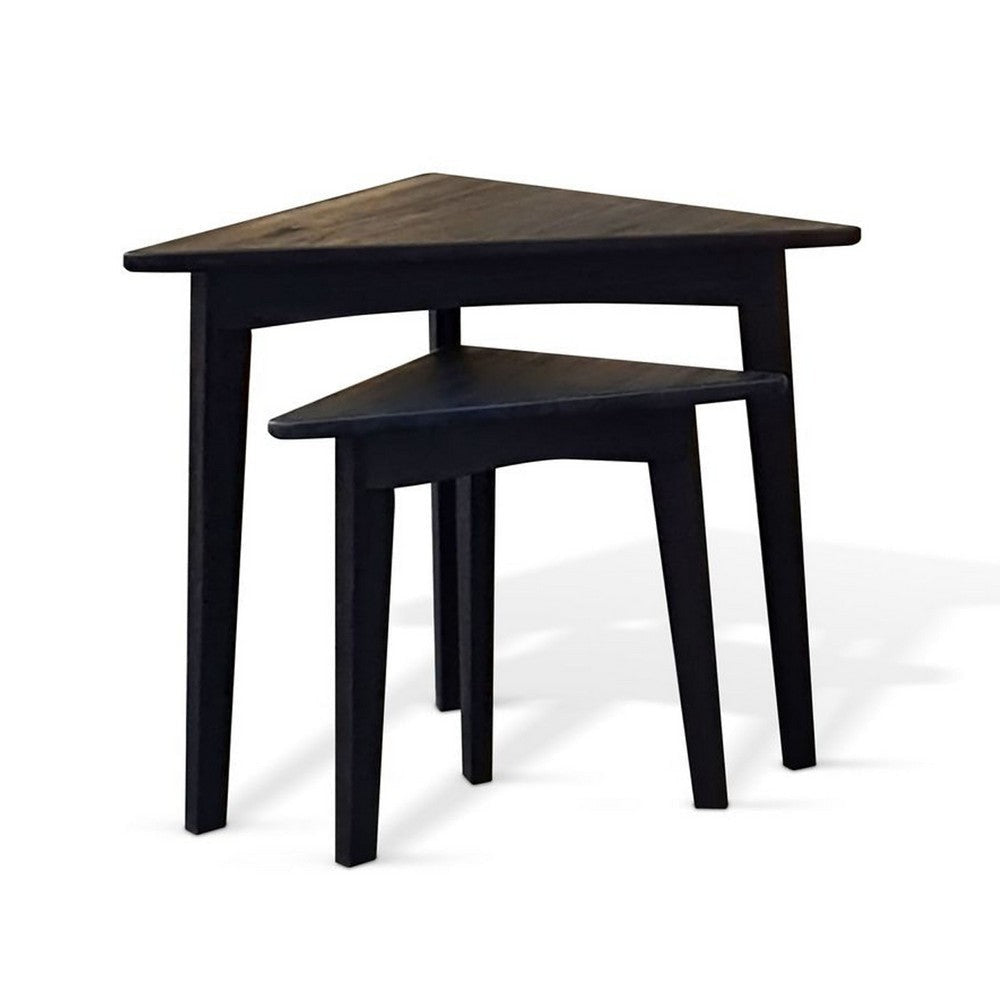 Liom Nesting Side Table Set of 2 | Triangular Top | Black Solid Mindi Wood