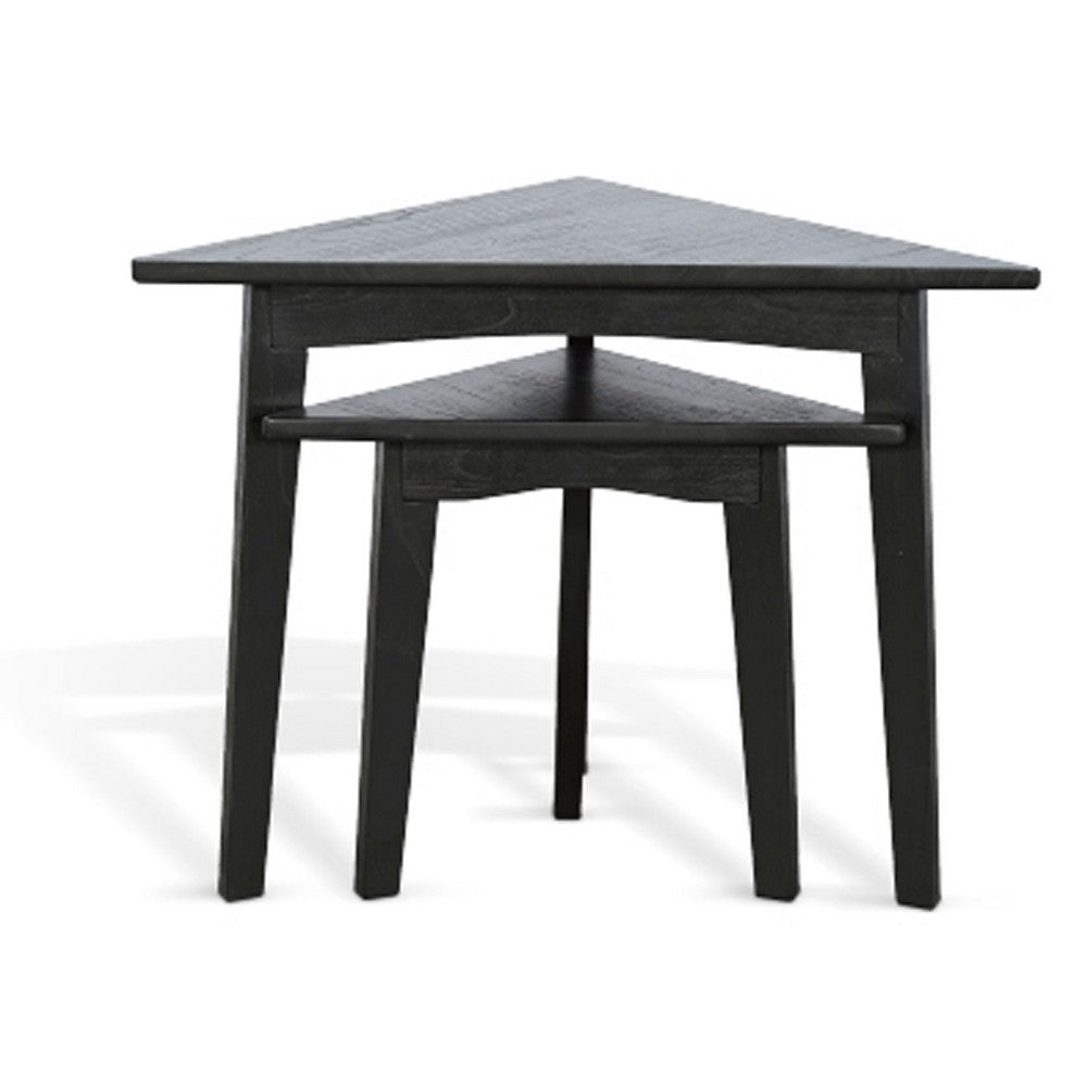 Liom Nesting Side Table Set of 2 | Triangular Top | Black Solid Mindi Wood BM339804