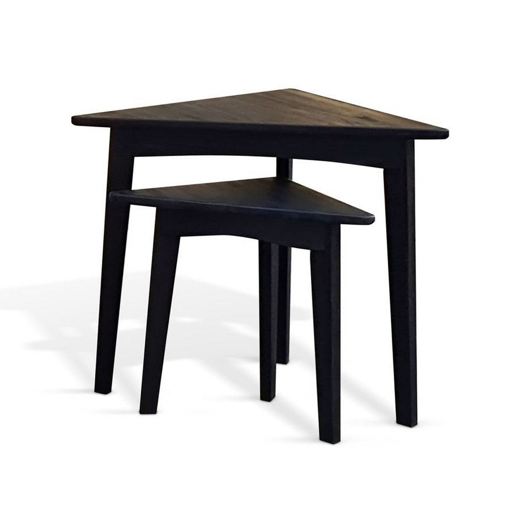 Liom Nesting Side Table Set of 2 | Triangular Top | Black Solid Mindi Wood BM339804