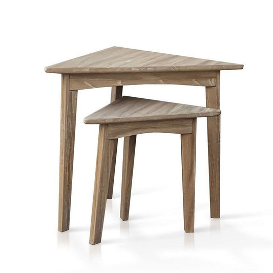 Liom Nesting Side Table Set of 2 | Triangular Top | Natural Brown Mindi Wood