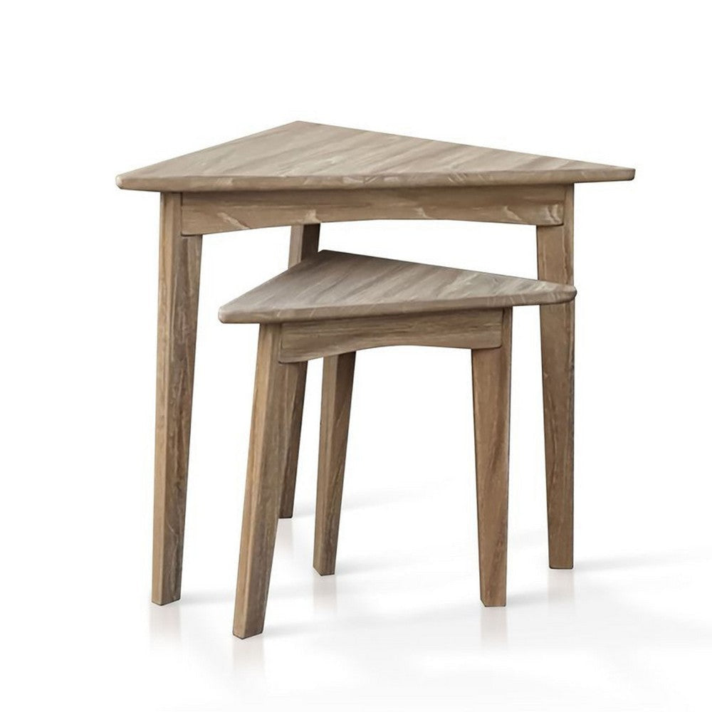 Liom Nesting Side Table Set of 2 | Triangular Top | Natural Brown Mindi Wood