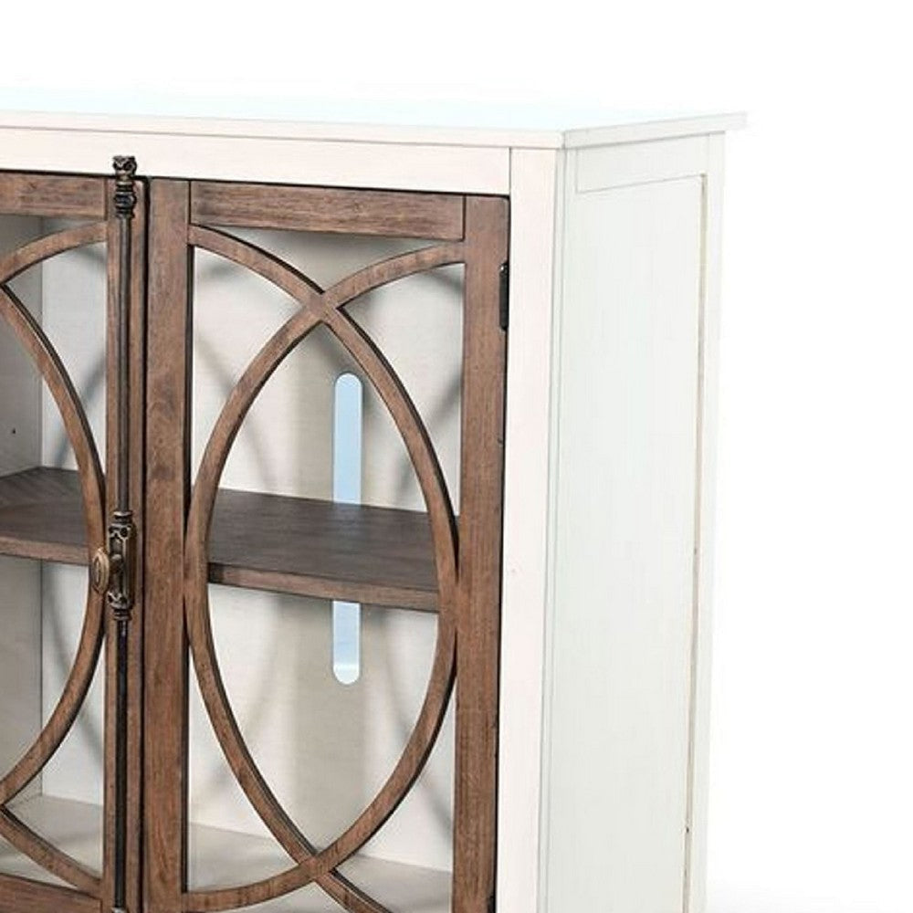 Camie 78’’ TV Media Console w Glass Door Cabinets | White Mahogany Wood BM339806