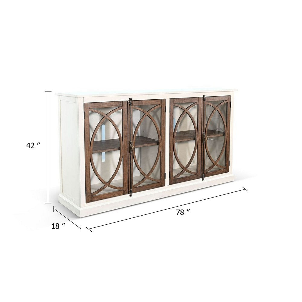 Camie 78’’ TV Media Console w Glass Door Cabinets | White Mahogany Wood BM339806